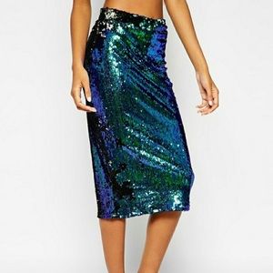 NEW: TFNC (ASOS) Sequin Pencil Skirt – Oil Slick